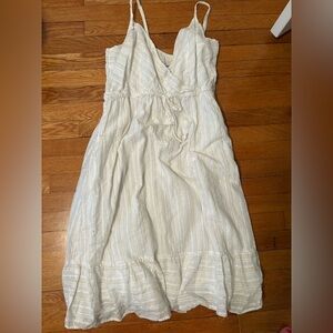 LOFT Ivory Striped Midi Dress